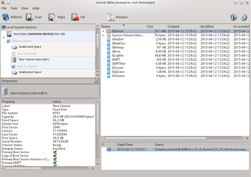 Active@ KillDisk Folders and Files tab